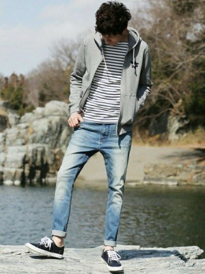 Designer outfit with jeans, tartan, hoodie, trousers: 