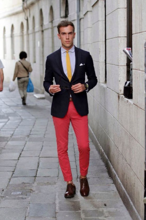 Red outfit style with jeans, blazer, tuxedo, trousers, dress shirt: 