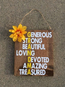From generous to strong, this wooden tribute is a beautiful gift that celebrates Grandma's greatness: 