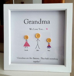 Crafted with care, our family buttons are all lined up to bring a smile to Grandma's face: 