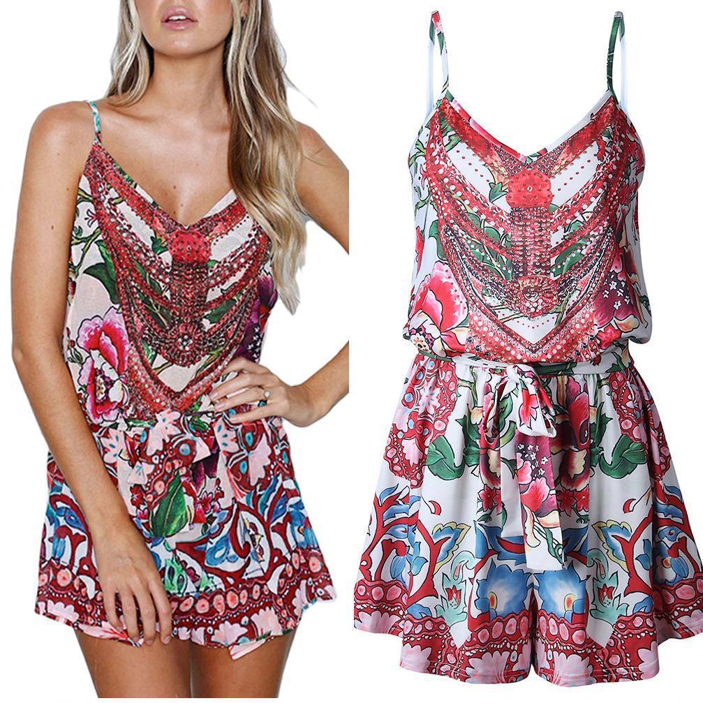 Lot Women's Sexy Flower V Neck Jumpsuits Romper Strap Beachwear Summer Clothes: 