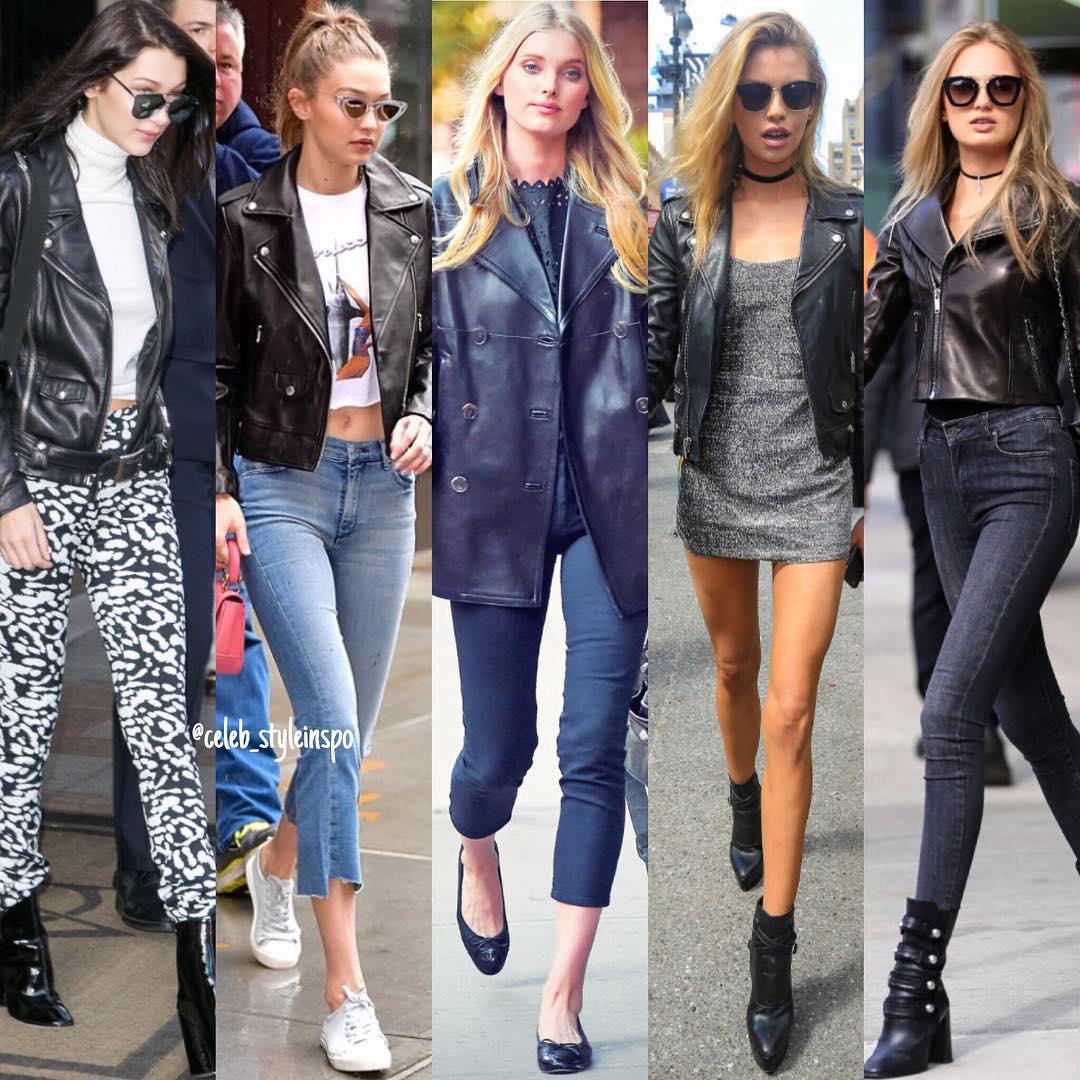 Celebrity Inspired Outfit ideas : Models wearing different black leather jackets!: winter outfits,  Celebrity Fashion  