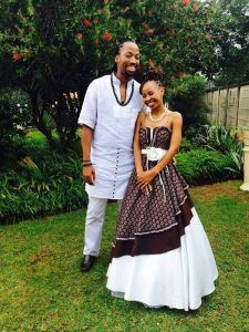 Traditional attire for wedding: White Wedding Dress,  Matching African Outfits,  South Africa  