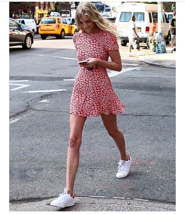 Can't afford to miss these sundress with sneakers, Casual wear: Sleeveless shirt,  Ballet flat,  Street Style,  Casual Outfits,  Travel Outfits  