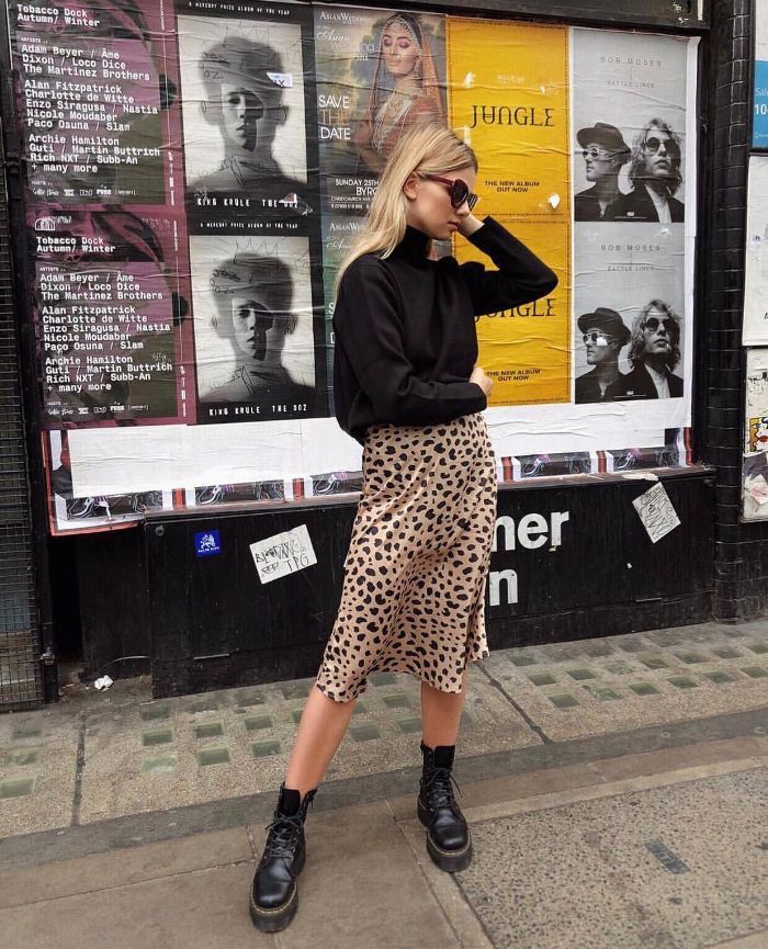 Leopard print skirt and boots: Boot Outfits,  Animal print,  Combat boot  
