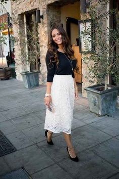 White lace midi skirt outfit: shirts,  Pencil skirt,  Casual Outfits,  Midi Skirt Outfit,  Midi Skirt  