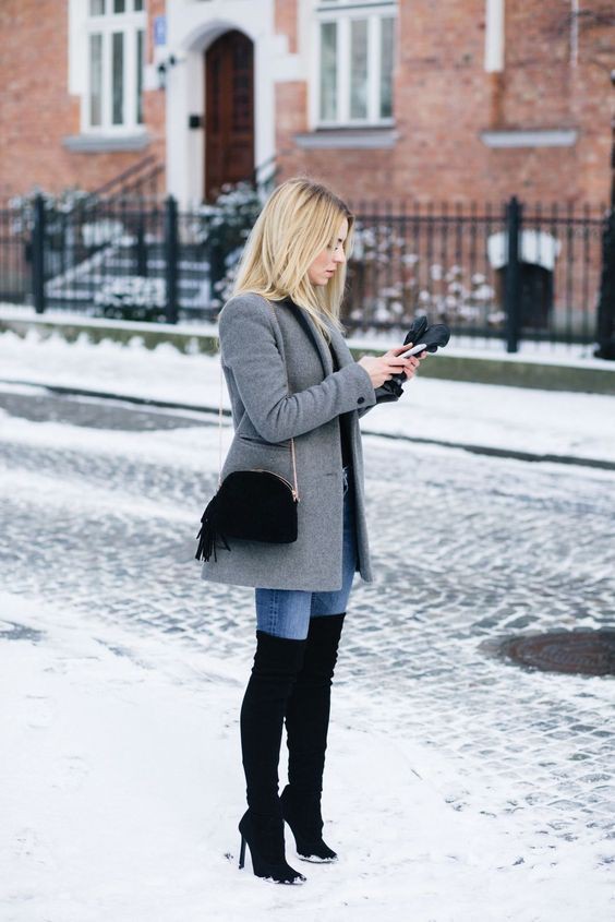 Winter outfits high heels boots: winter outfits,  Boot Outfits,  Street Style,  High Heeled Shoe,  Knee High Boot  