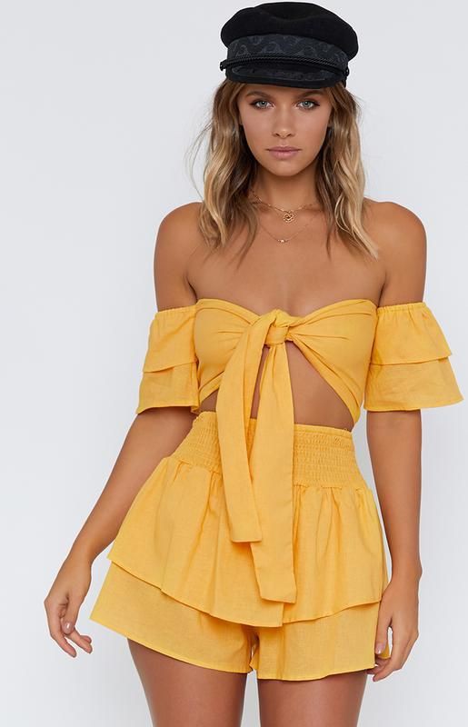 Yellow two piece outfit, fashion model, alice mccall, casual wear, photo shoot, boho chic, crop top: summer outfits,  Crop top,  fashion model,  yellow outfit,  Boho Chic,  yellow top  