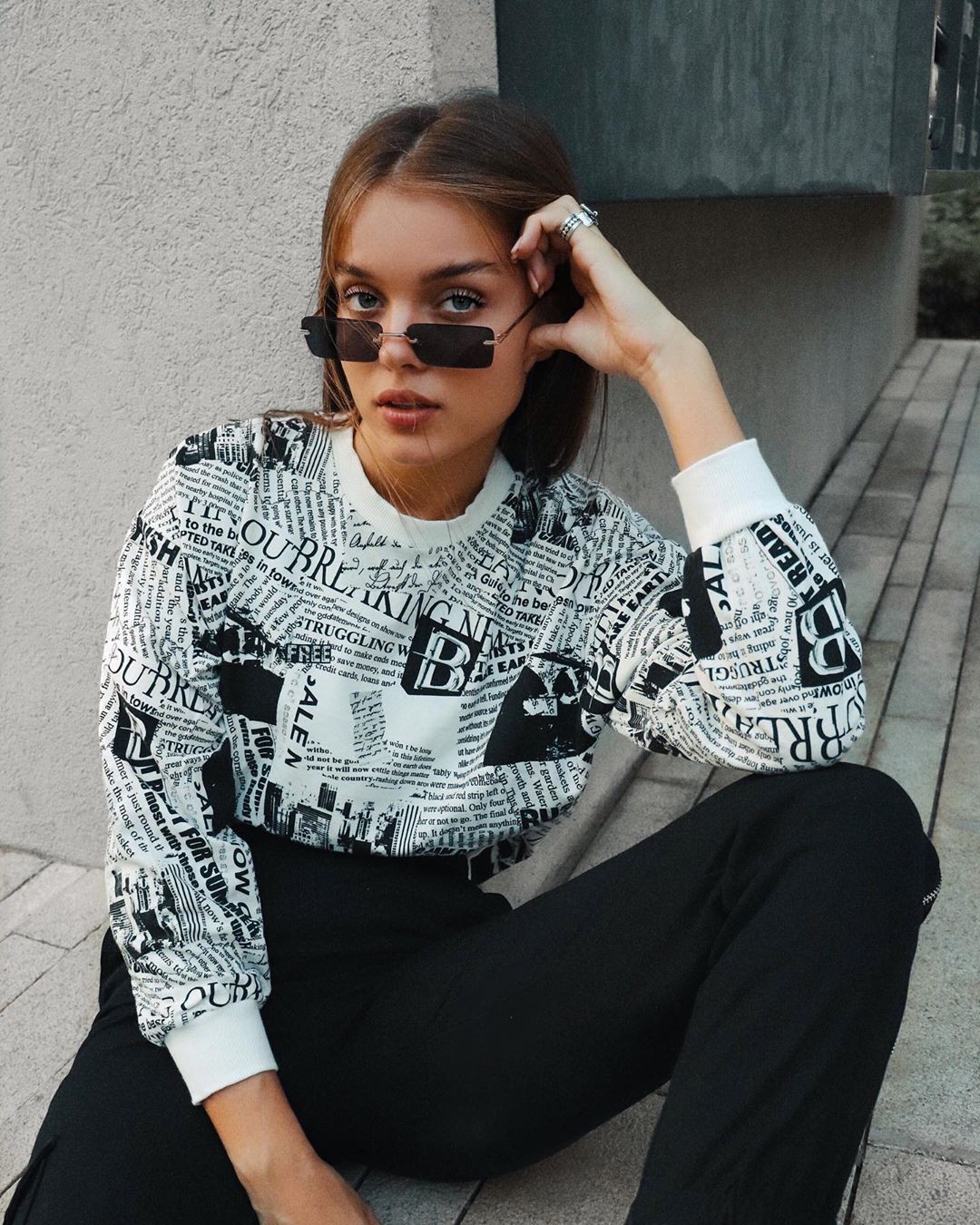 Anna Zak Hairstyle For Girls, Cool Attitude Girls, sunglasses, eyewear: Black And White Outfit,  Anna Zak Instagram  