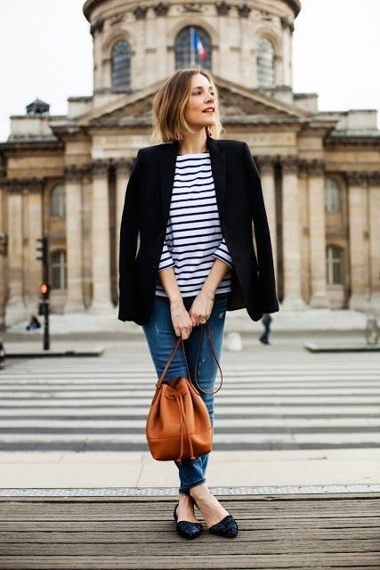 Clothing ideas french dress style, french fashion, street fashion: fashion goals,  Street Style,  Travel Outfits,  White And Blue Outfit  