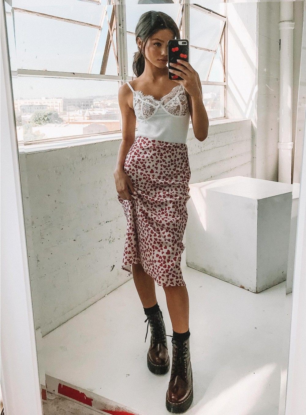 Midi skirt with doc martens: fashion model,  Maxi dress,  White Outfit,  Princess Polly,  Loungewear Dresses  