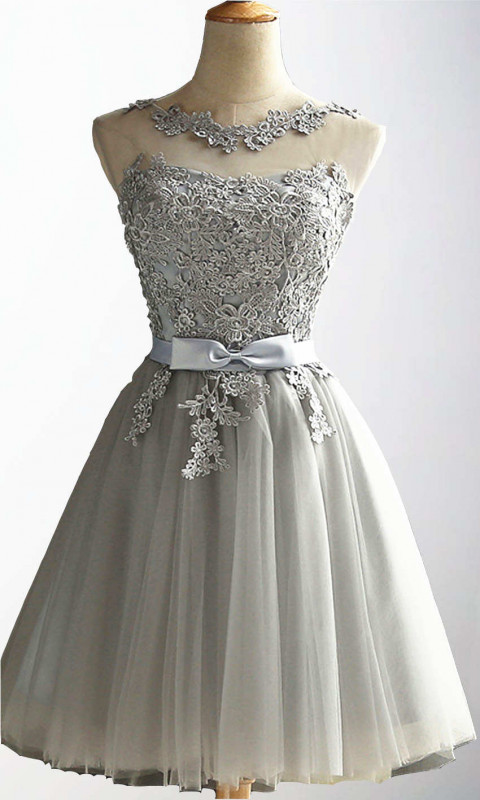 Cheap Custom Applique Lace Short 8th Grade Prom Dresses KSP488: 
