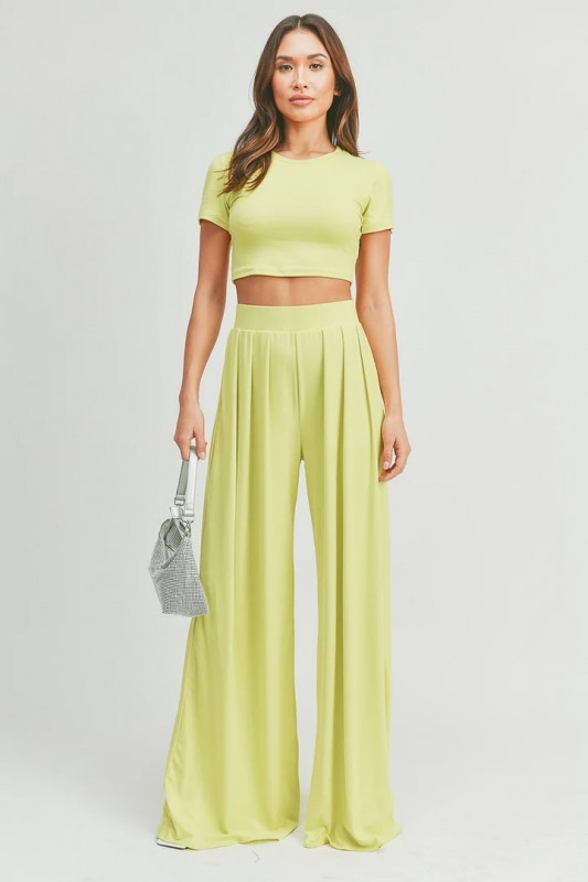 Crop Top And Palazzo Pants Set: 