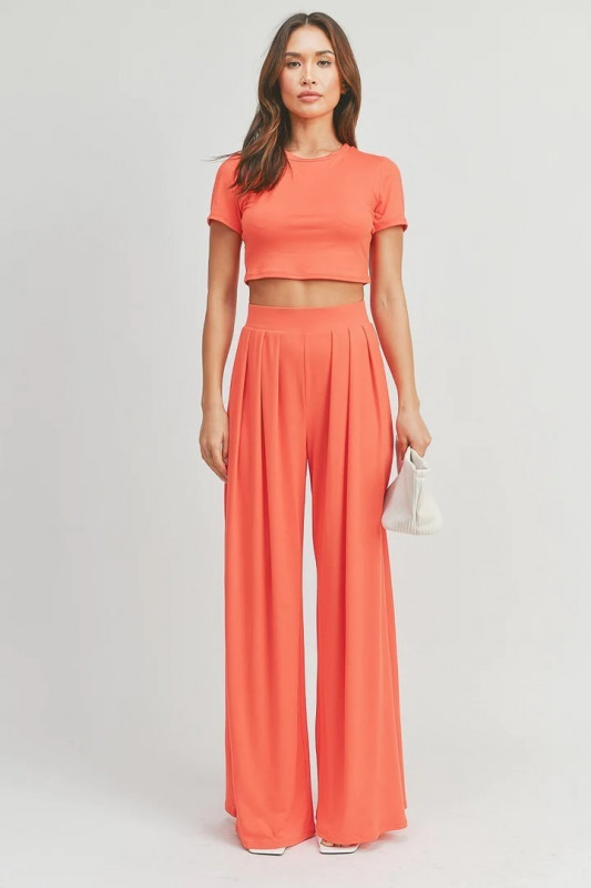 Crop Top And Palazzo Pants Set: 