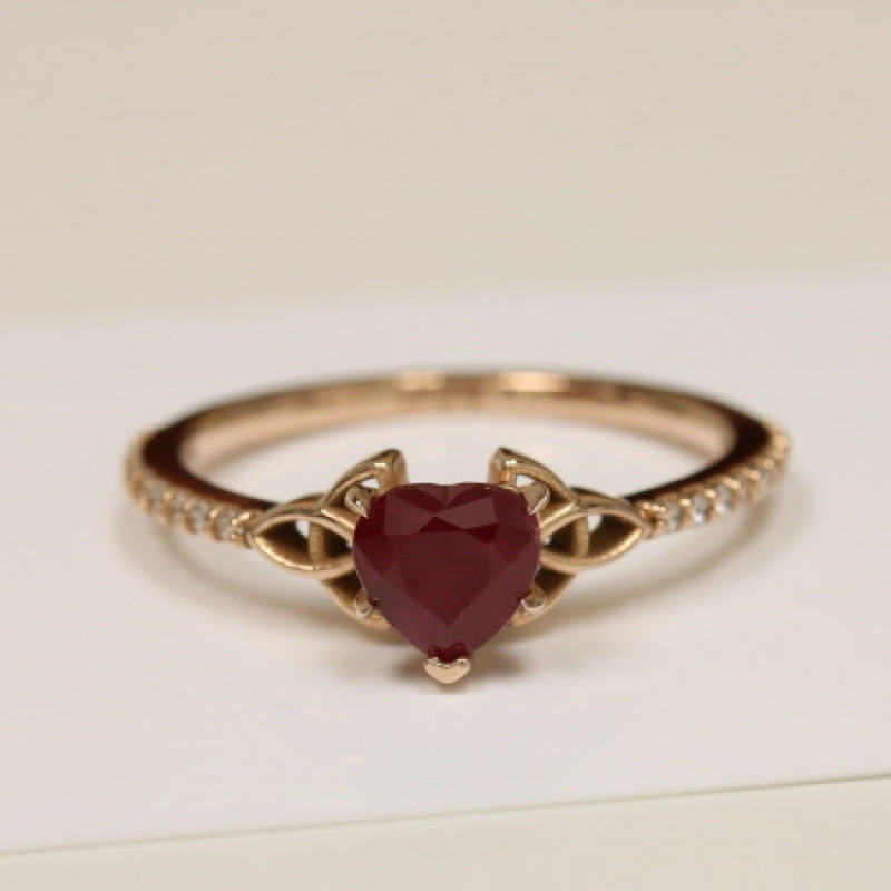 Heart-Shaped Ruby Ring with Round Diamonds (1.13cttw): 