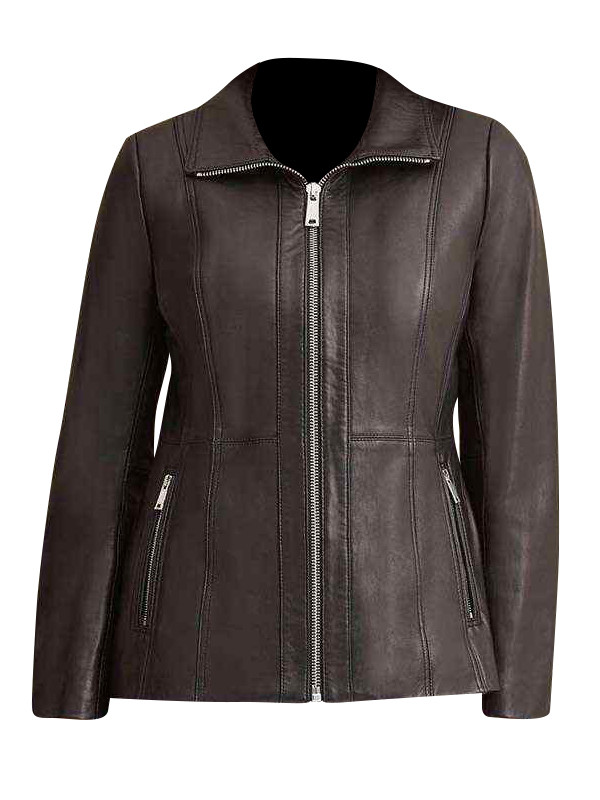 Convertible Collar Black Leather Jacket: 
