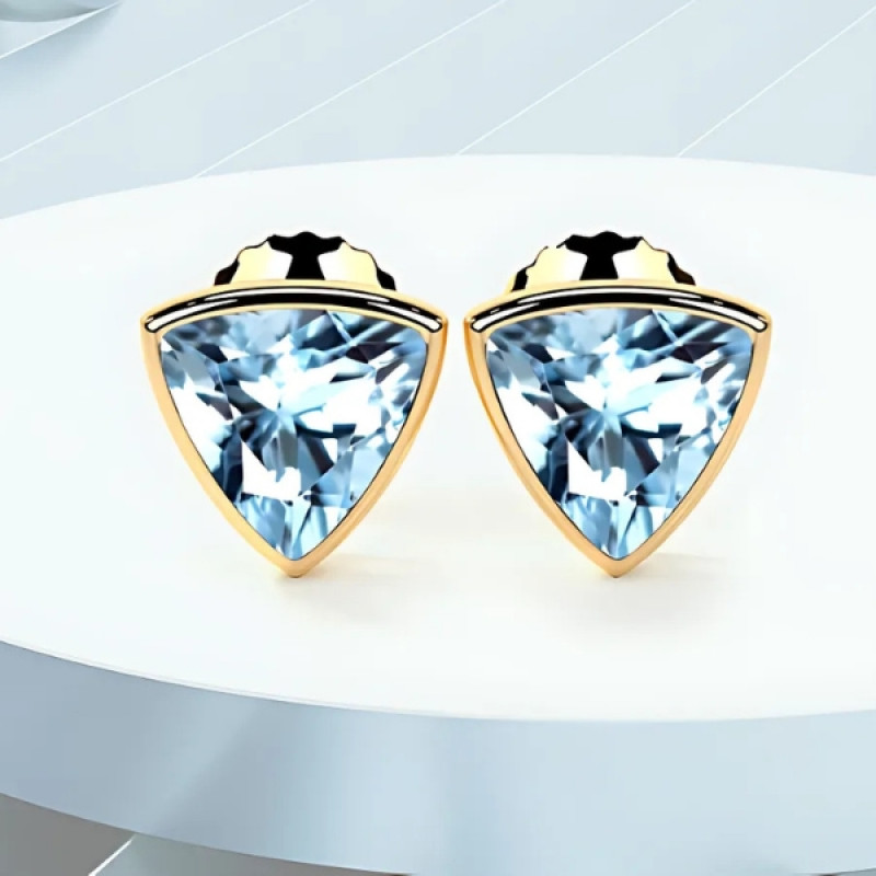 Aquamarine Stud Earrings in Trillion Cut: 