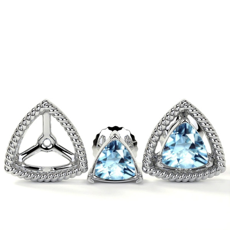 Trillion Cut Aquamarine Stud Earrings in Excellent Grade: 