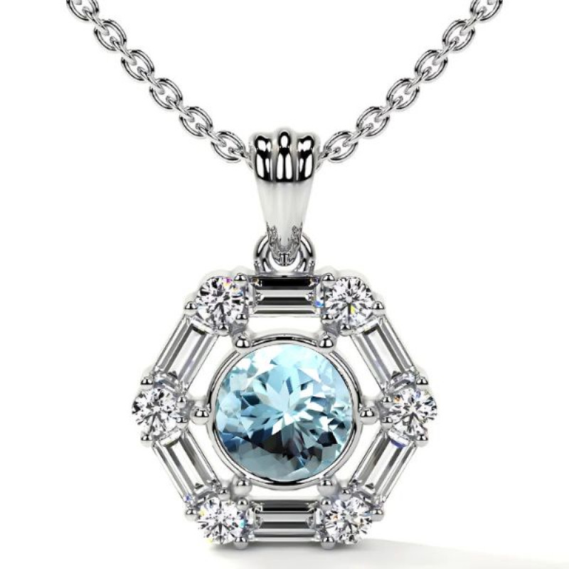 Natural Aquamarine Necklaces in Round Prong Set: 