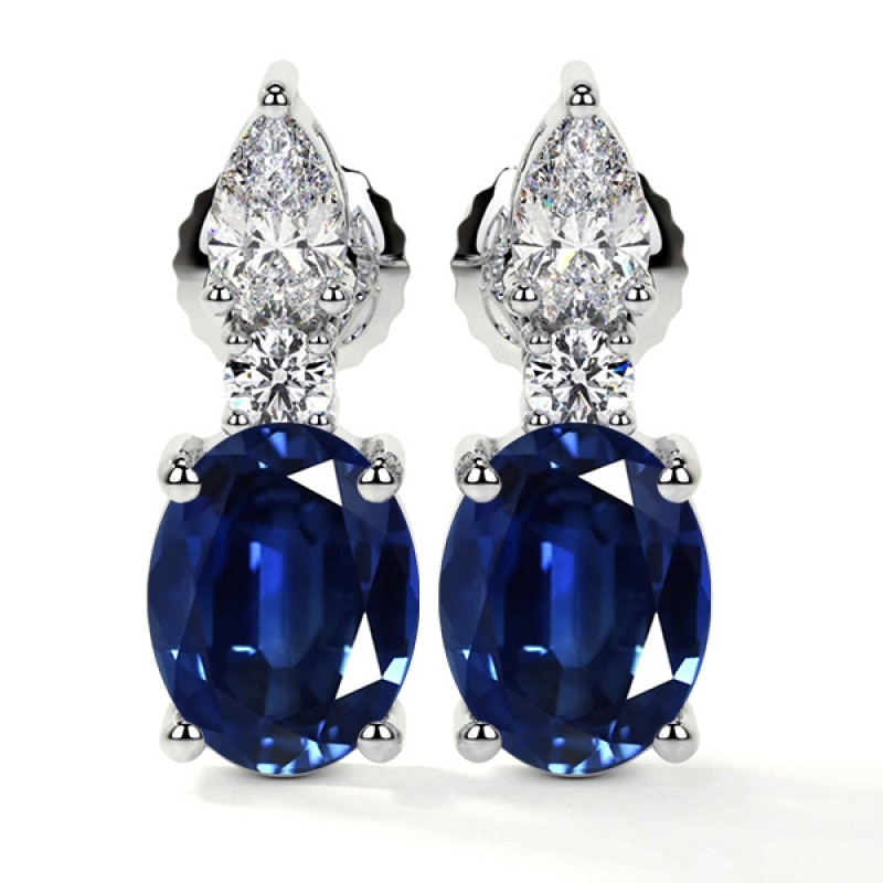 Oval Shape Natural Blue Sapphire Earrings: 