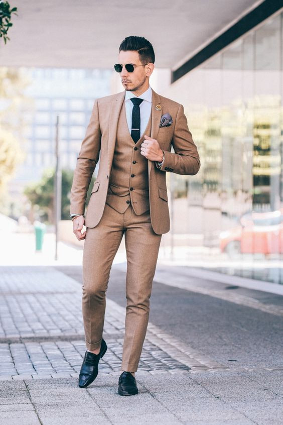 Brown Wool Coat, Men's Prom Ideas With Brown Casual Trouser, Brown Pant Coat: 