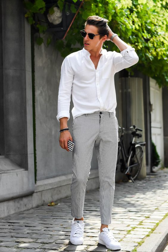 Grey Casual Trouser, Wardrobe Ideas With White Shirt, Tenue Mariage Invité Homme: 
