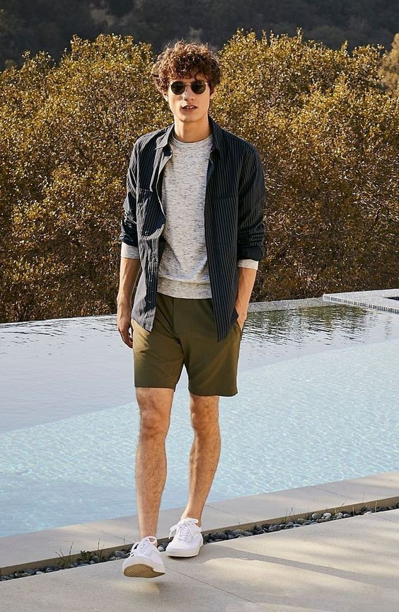 Harrington Jacket, Guys School Outfits Ideas With Green Casual Short, Best Summer Outfits For Teenage Guys: 