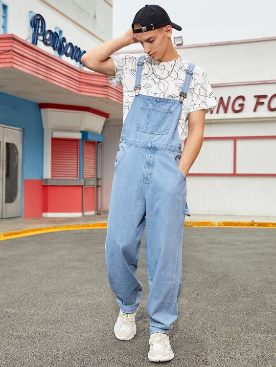 Men's Overall Attires Ideas With White trainer, Denim Overalls Men: 