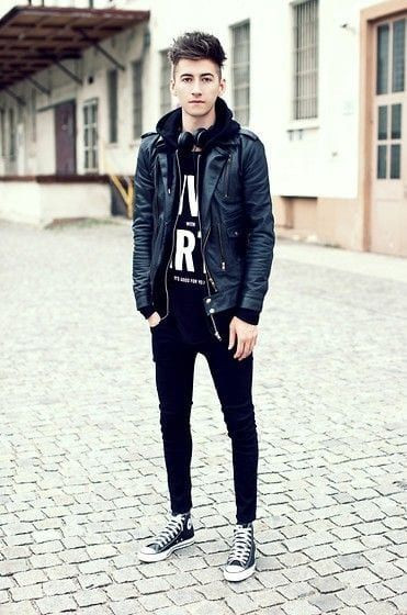 Black Pilot Jacket, Guys School Fashion Ideas With Black Jeans, Boy Teenage Winter Outfits: 