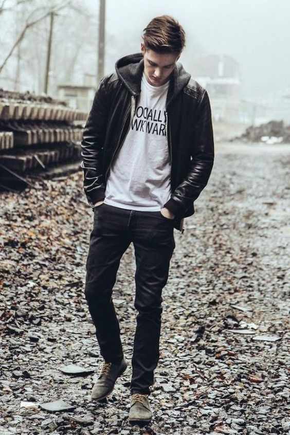 Black Jackets And Coat, Camping Wardrobe Ideas With Black Cargo, High School Outfits For Men: 