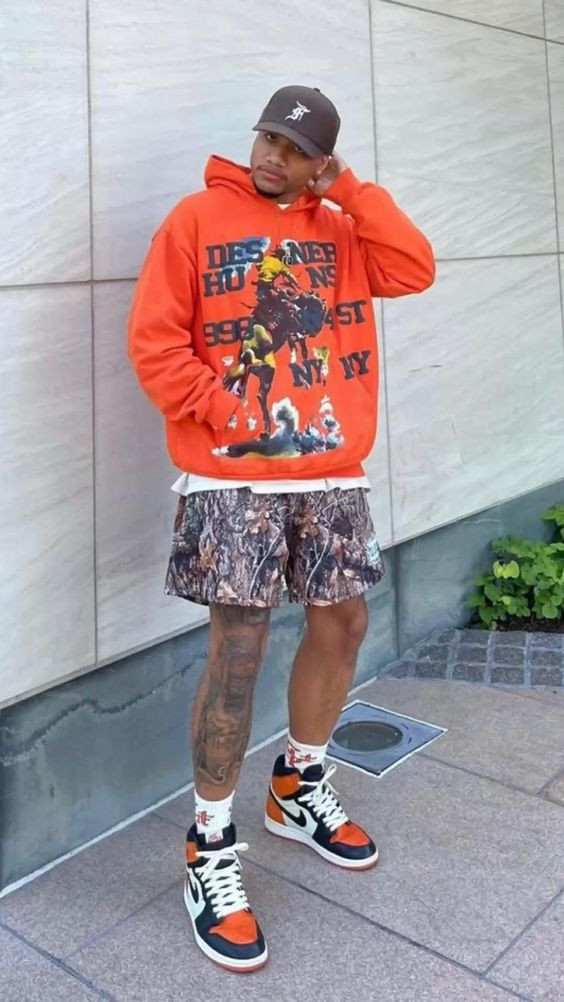 Orange Hoody, Jordan Attires Ideas With Hotpant, Jordan Outfits Ideas: 