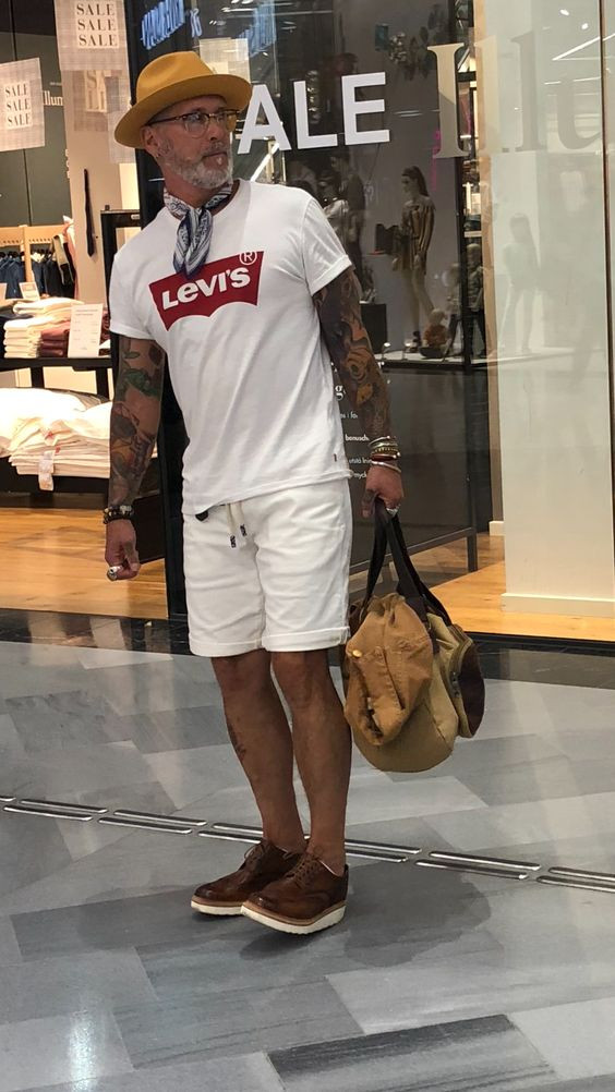 White Polo-shirt, Bandana Fashion Trends With White Short, Shoe: 