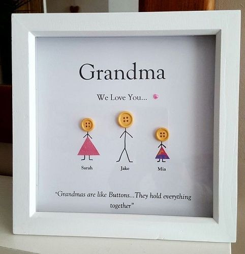 Crafted with care, our family buttons are all lined up to bring a smile to Grandma's face: 